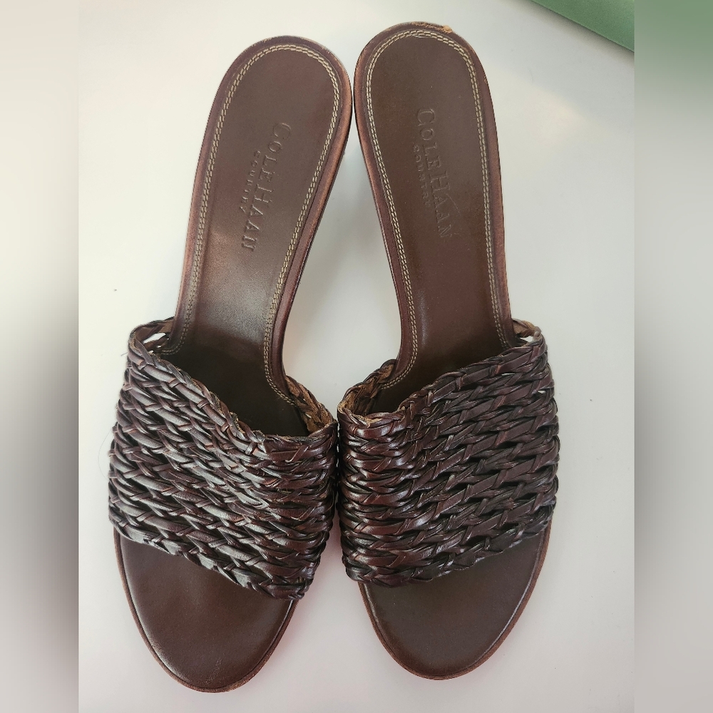 Cole Haan Country Women's Sz 9 Brown Leather Mule Slip On 2.25" Heels - Picture 2 of 7